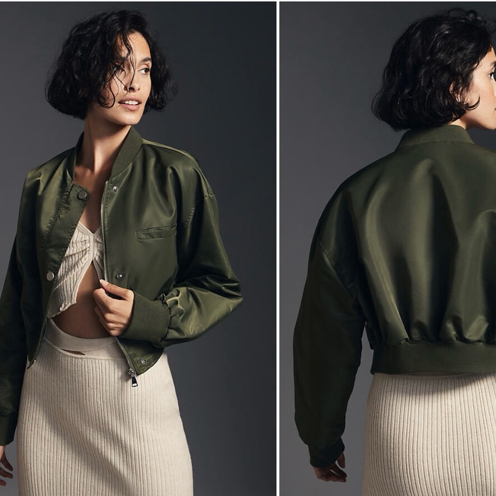 Pilcro Cropped Bomber Jacket Green